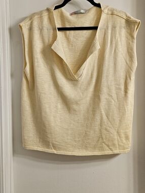 Free People Beach Sleeveless V-Neck Knit Top - Pale Yellow. Size XS